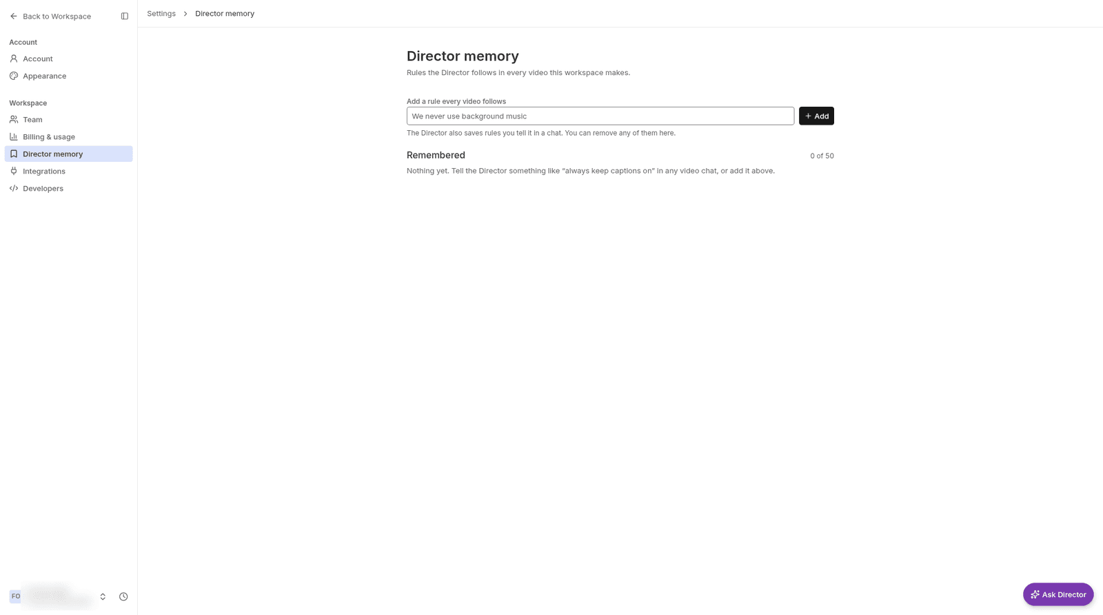 Settings → Director memory