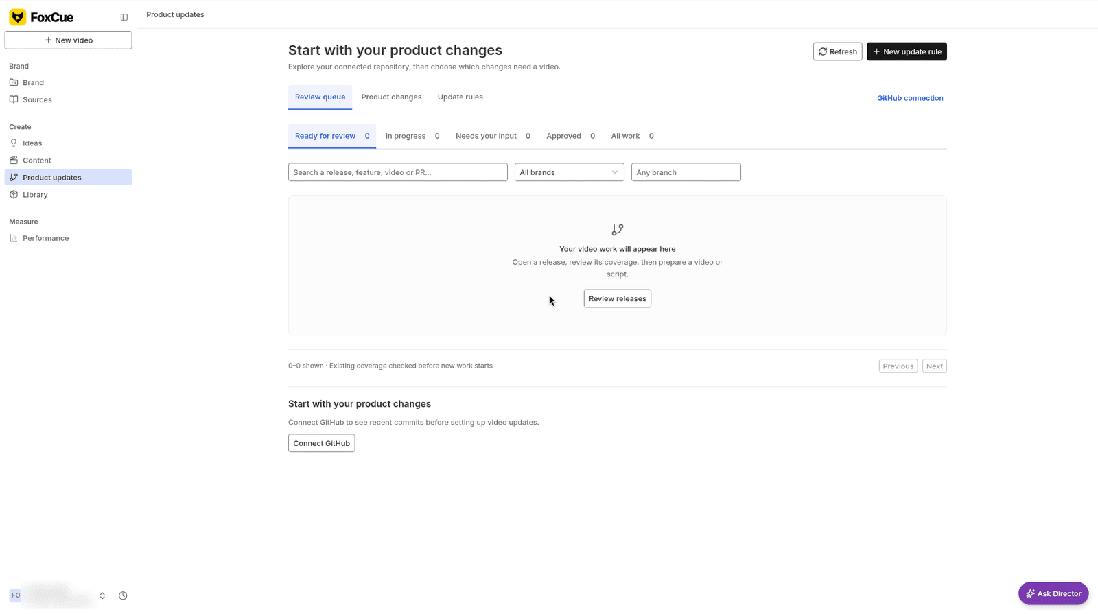 Product updates review queue, empty