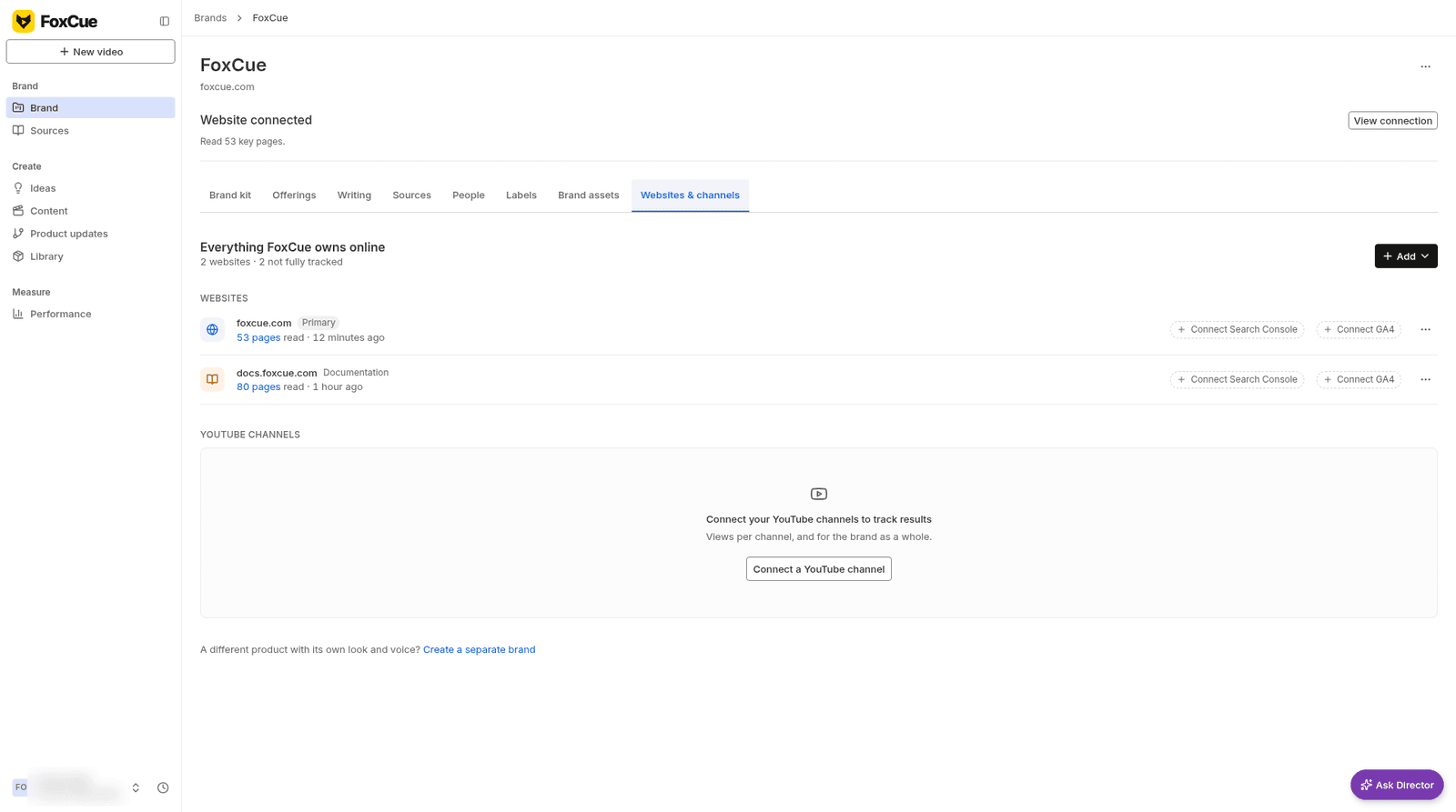Brand Websites & channels with a primary site and a documentation site